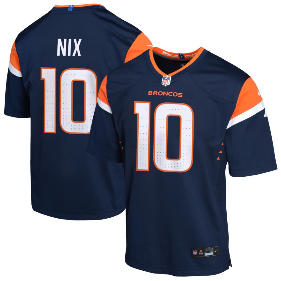 Bo Nix Youth Nike Navy Denver Broncos Alternate Custom Game Jersey