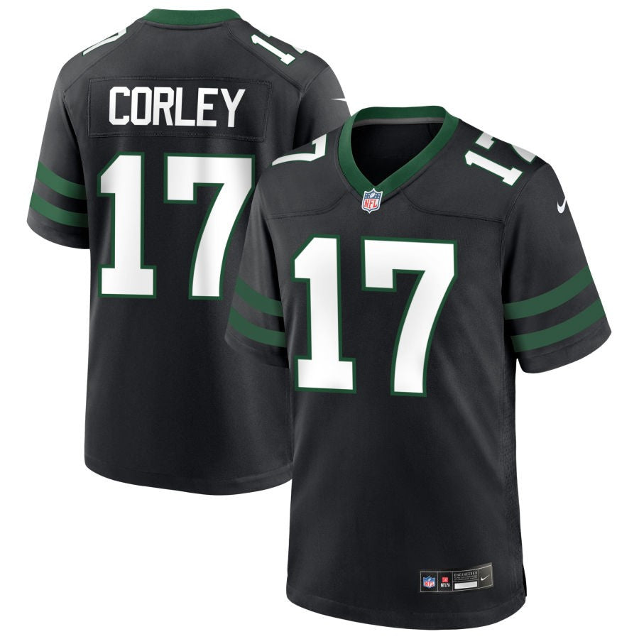 Malachi Corley Men's Nike Legacy Black New York Jets Alternate Custom Game Jersey