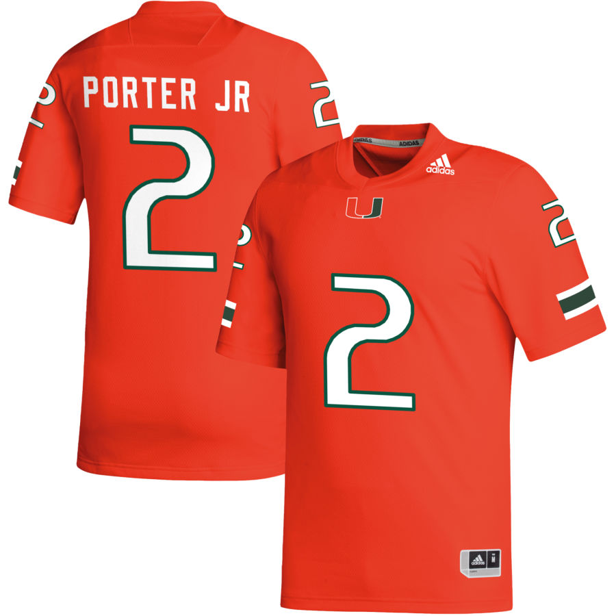 Daryl Porter Jr Men's adidas Orange Miami Hurricanes Pick-A-Player NIL Replica Football Jersey