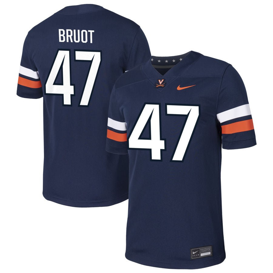 Vadin Bruot Men's Nike Navy Virginia Cavaliers Pick-A-Player NIL Football Game Jersey