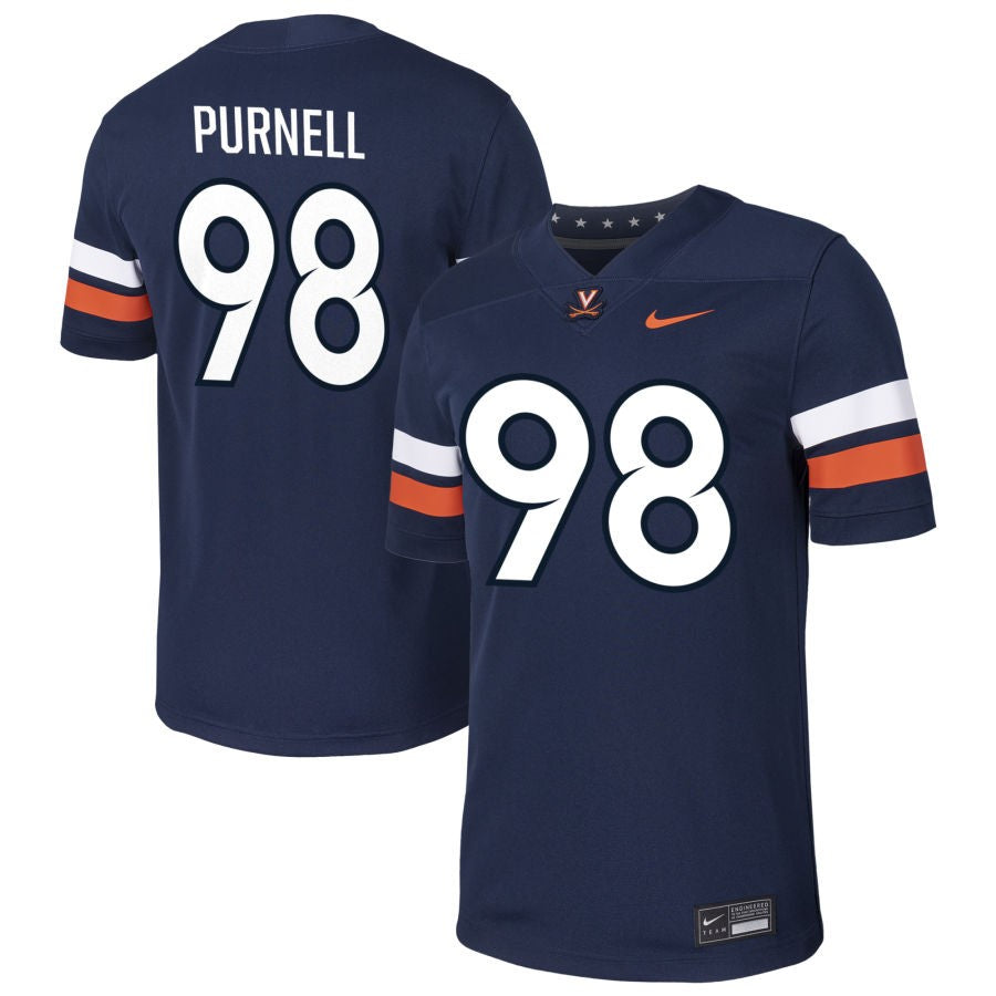 Bryce Purnell Men's Nike Navy Virginia Cavaliers Pick-A-Player NIL Football Game Jersey
