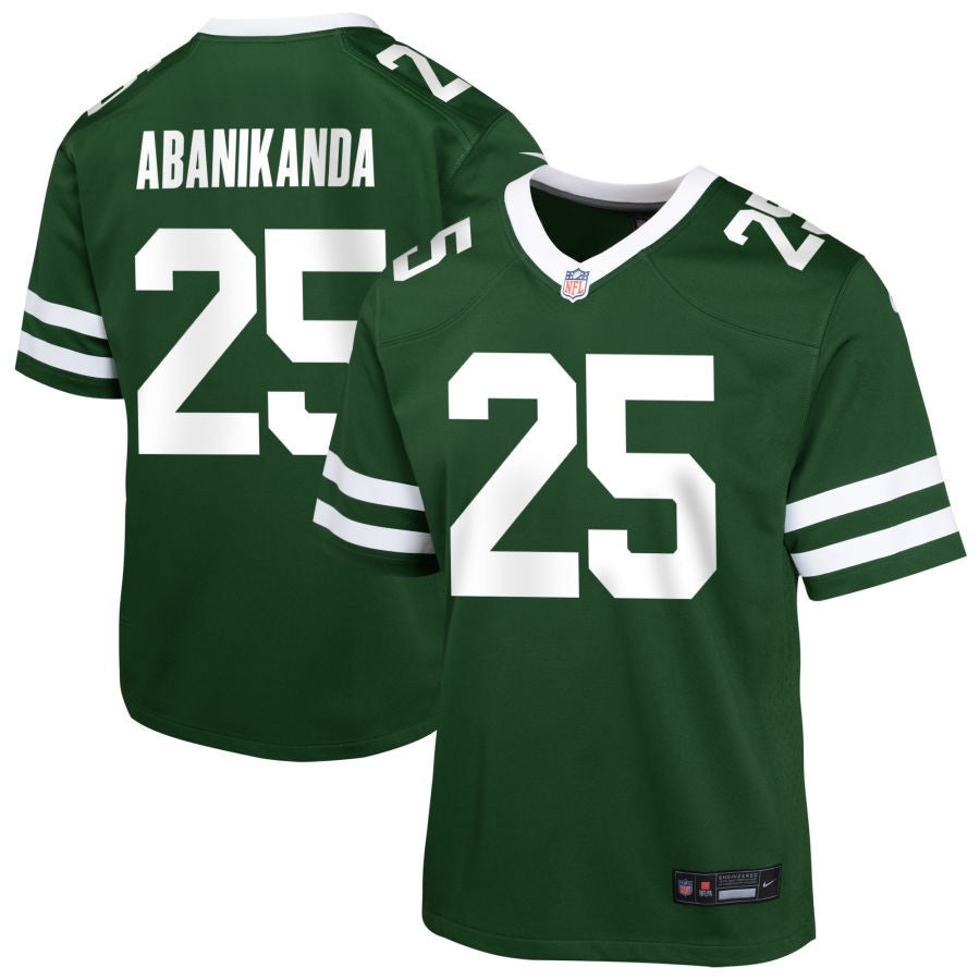 Israel Abanikanda Youth Nike Legacy Green New York Jets Custom Game Jersey