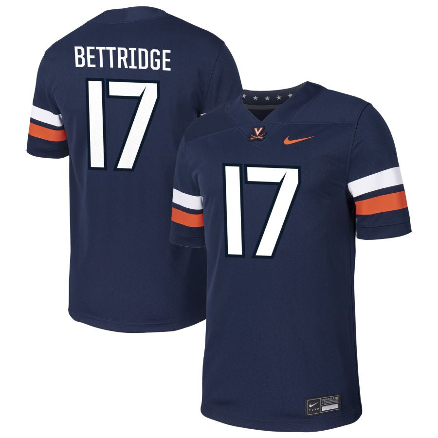 Will Bettridge Men's Nike Navy Virginia Cavaliers Pick-A-Player NIL Football Game Jersey