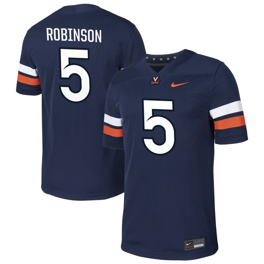 Kamren Robinson Men's Nike Navy Virginia Cavaliers Pick-A-Player NIL Football Game Jersey