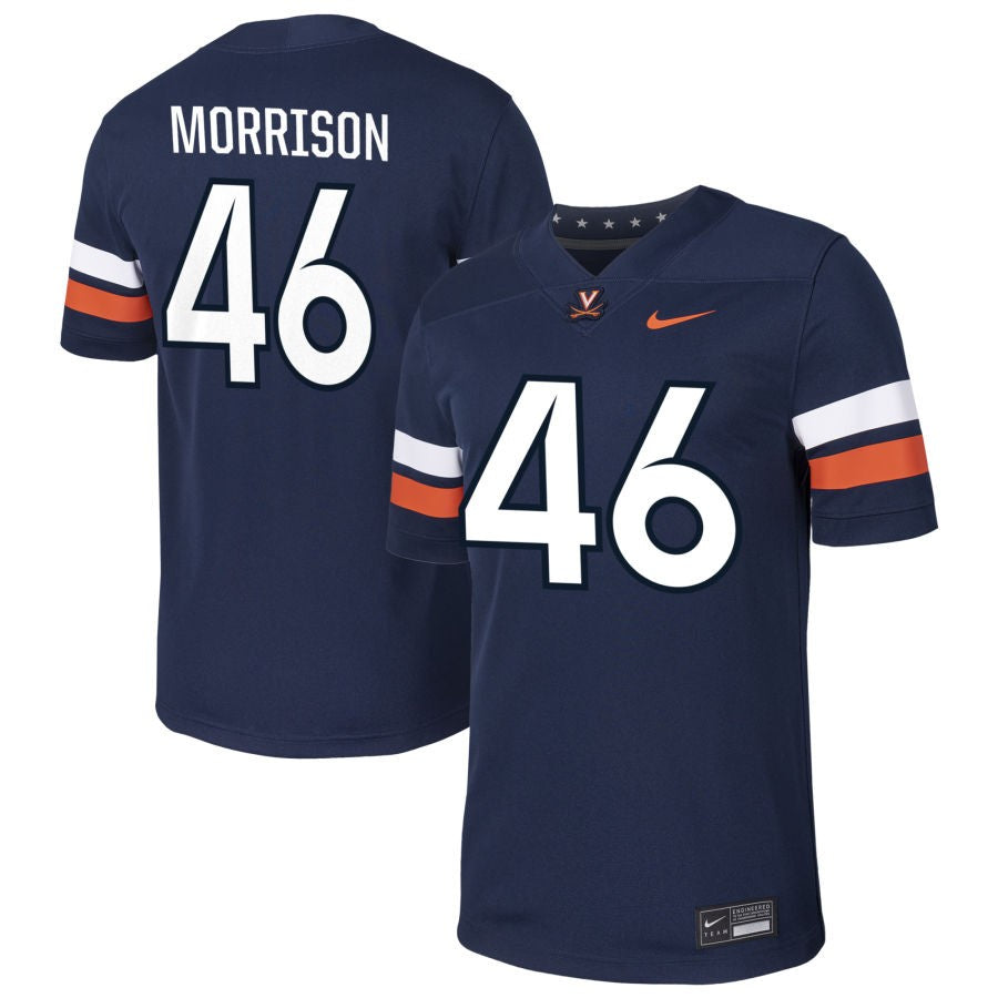 Chase Morrison Men's Nike Navy Virginia Cavaliers Pick-A-Player NIL Football Game Jersey
