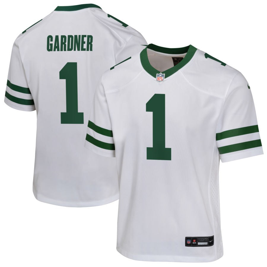 Sauce Gardner Youth Nike Legacy White New York Jets Custom Game Jersey