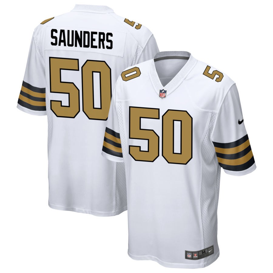 Khalen Saunders Men's Nike White New Orleans Saints Alternate Custom Game Jersey