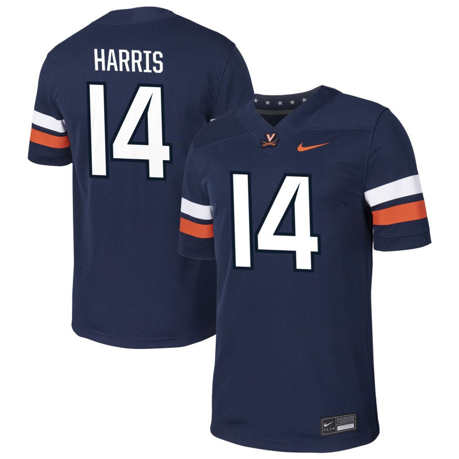 Trell Harris Men's Nike Navy Virginia Cavaliers Pick-A-Player NIL Football Game Jersey