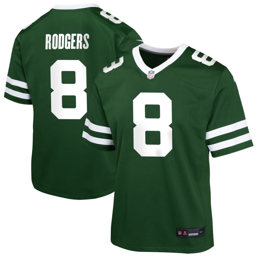 Aaron Rodgers Youth Nike Legacy Green New York Jets Custom Game Jersey