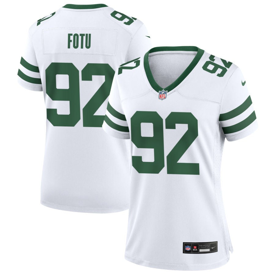 Leki Fotu Women's Nike Legacy White New York Jets Custom Game Jersey