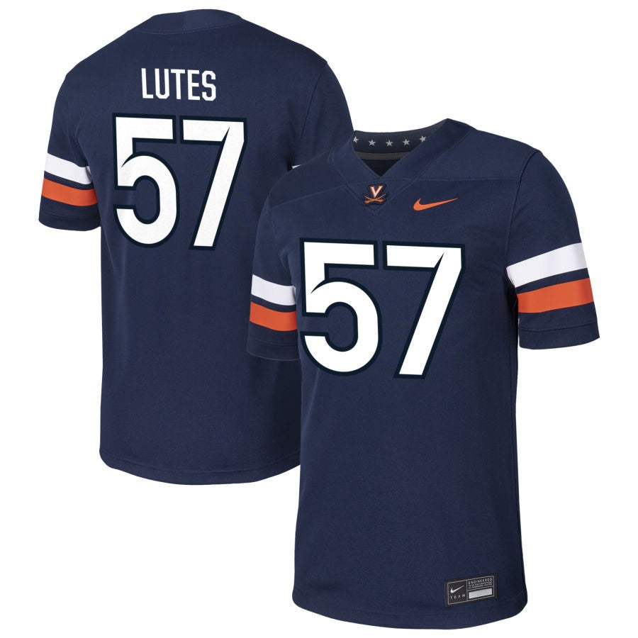 Andy Lutes Men's Nike Navy Virginia Cavaliers Pick-A-Player NIL Football Game Jersey