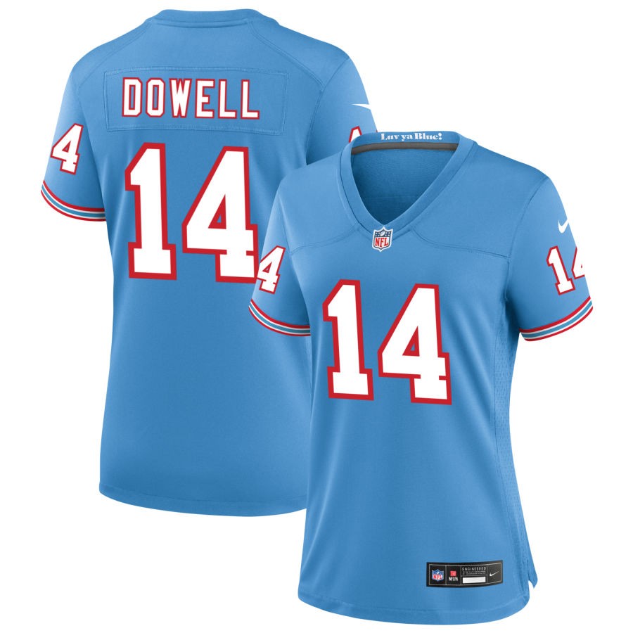 Colton Dowell Women's Nike Light Blue Tennessee Titans Oilers Throwback Custom Game Jersey