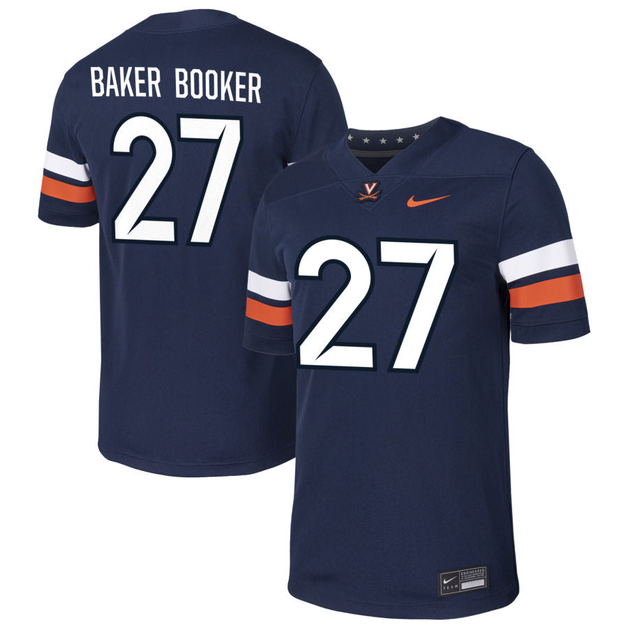 Trent Baker Booker Men's Nike Navy Virginia Cavaliers Pick-A-Player NIL Football Game Jersey