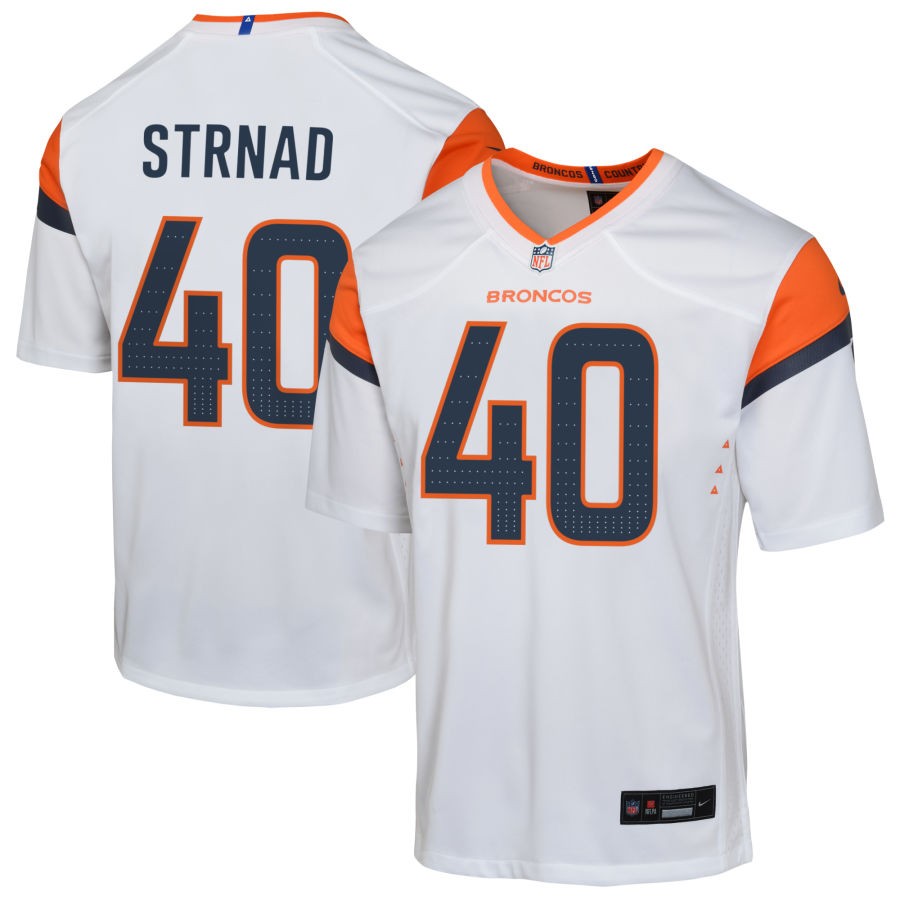 Justin Strnad Youth Nike White Denver Broncos Custom Game Jersey