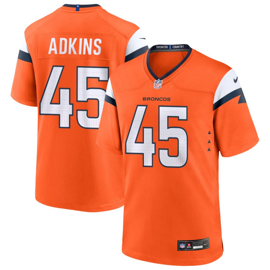Nate Adkins Men's Nike Orange Denver Broncos Custom Game Jersey