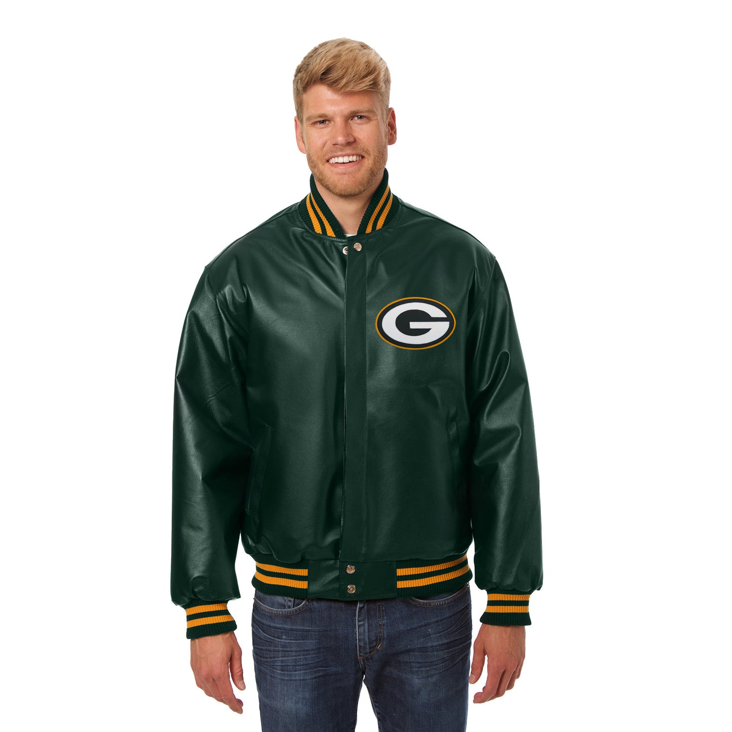 Men's JH Design Green Green Bay Packers Leather Jacket