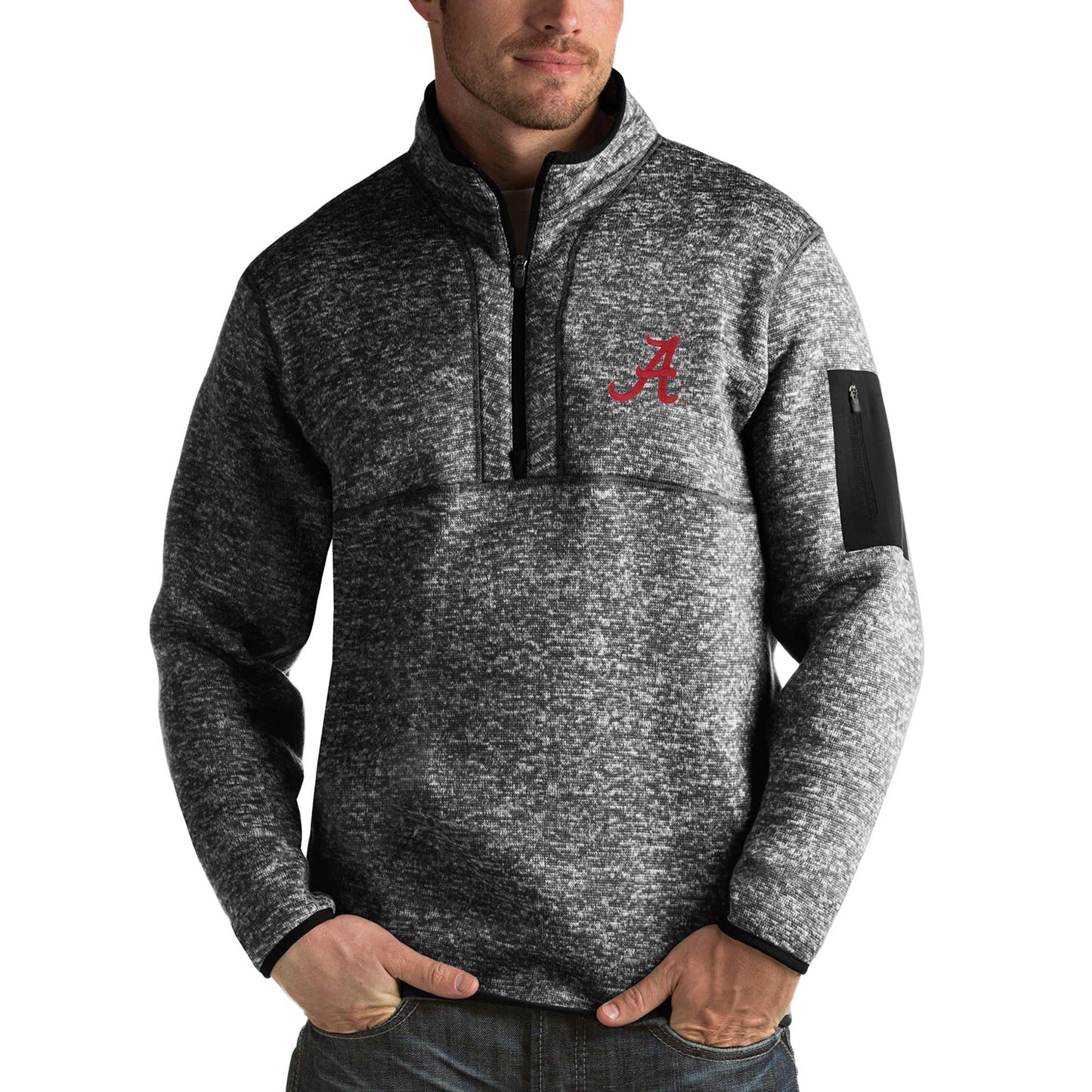 Men's Antigua Black Alabama Crimson Tide Fortune Half-Zip Sweatshirt