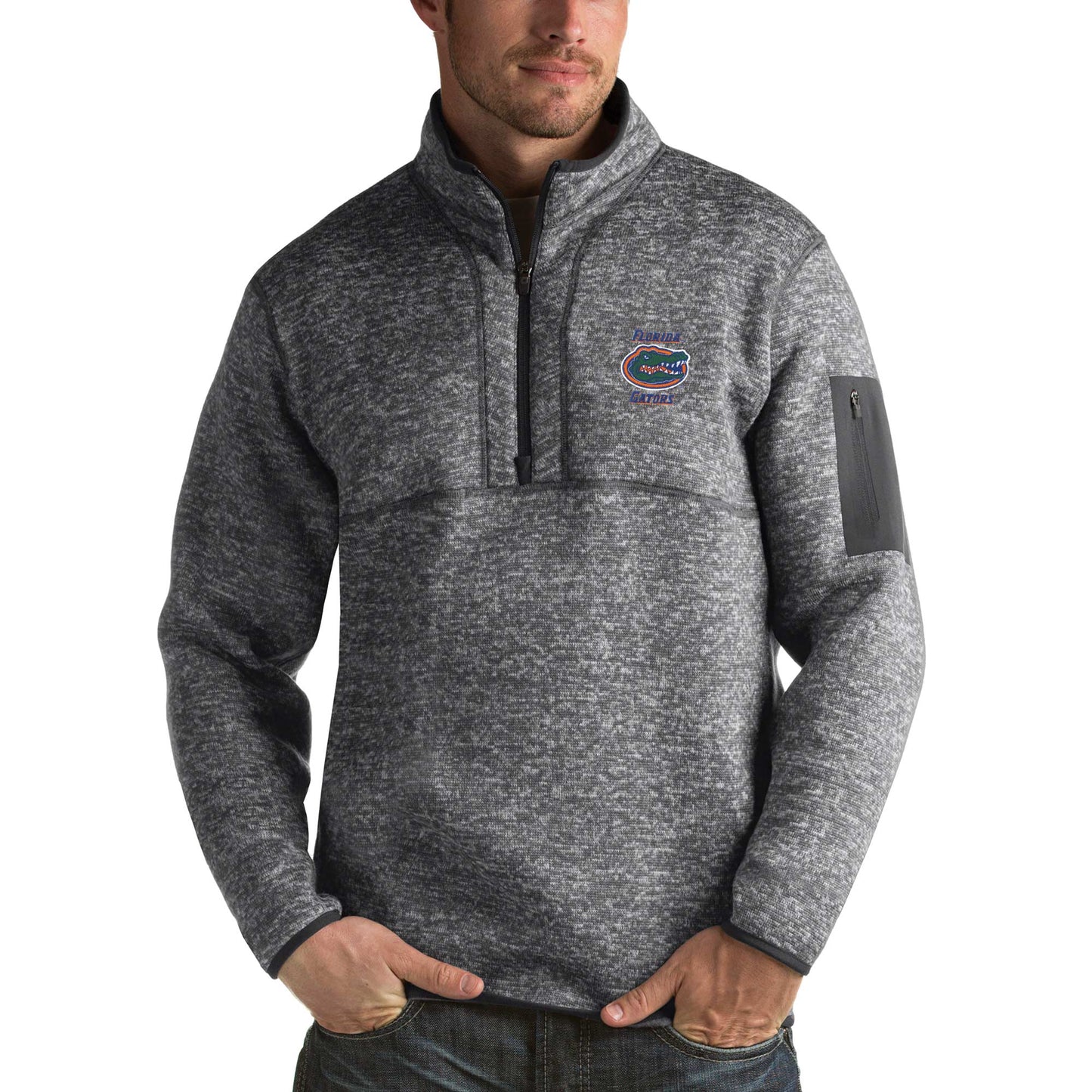 Men's Antigua Charcoal Florida Gators Fortune Half-Zip Sweatshirt