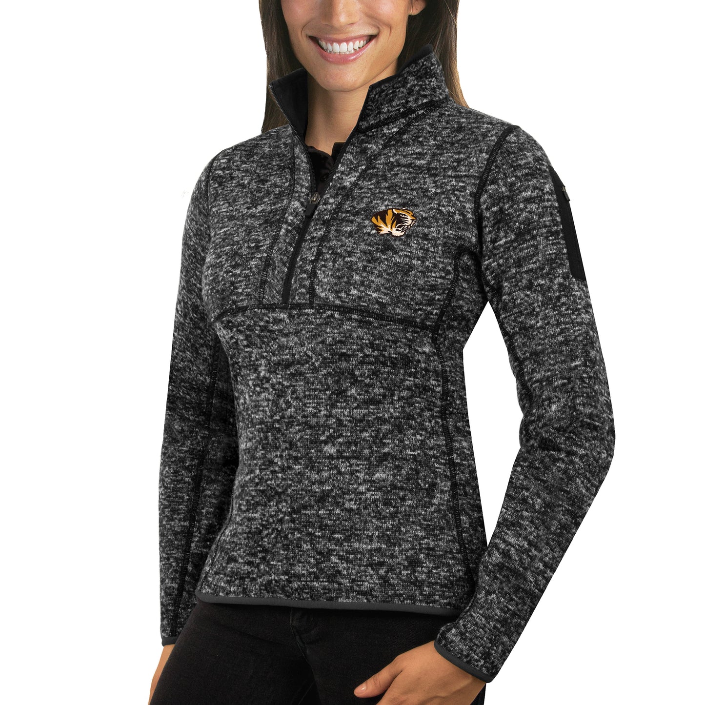 Women's Antigua Black Missouri Tigers Fortune 1/2-Zip Pullover Sweater