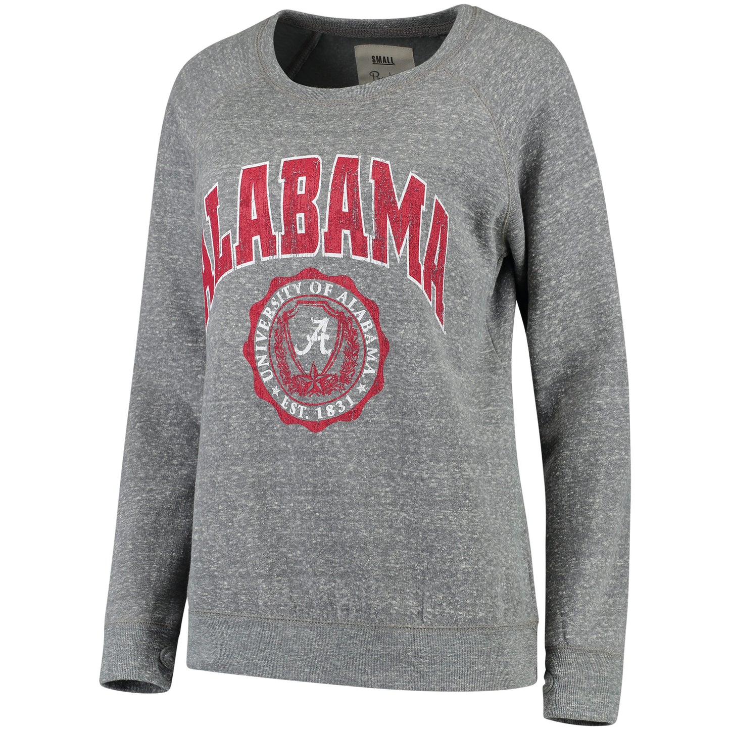 Women's Pressbox Heathered Gray Alabama Crimson Tide Edith Vintage Knobi Pullover Sweatshirt