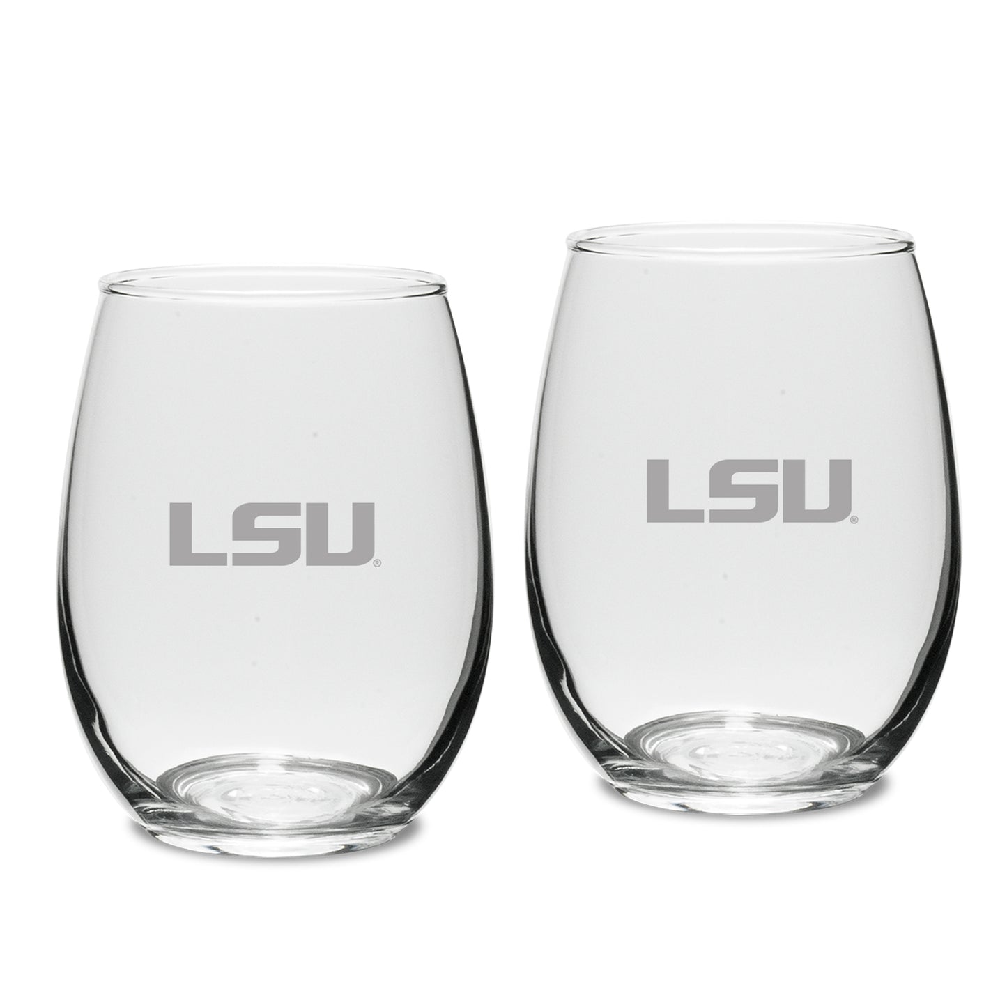 LSU Tigers Set of 2 Deep Etched Engraved Stemless Wine Glasses