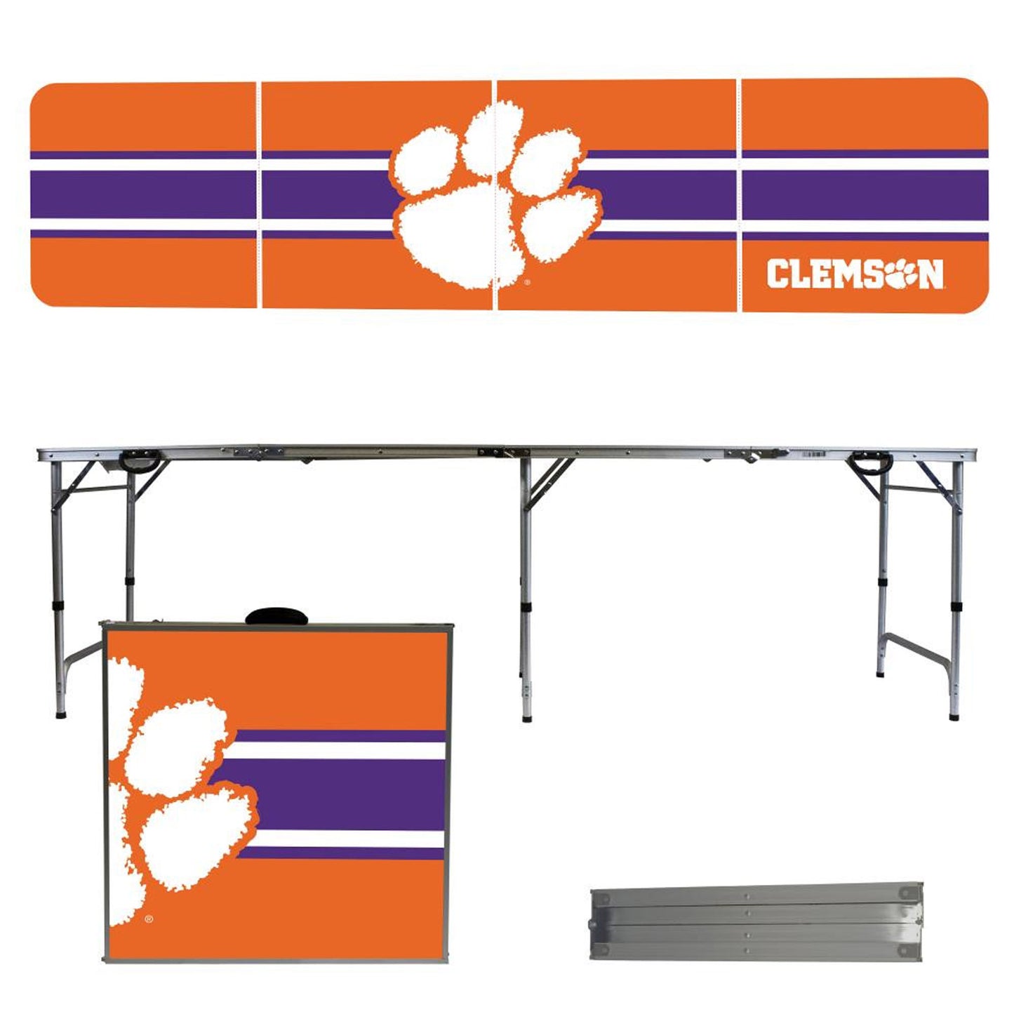 Clemson Tigers Striped Design 8' Portable Folding Tailgate Table