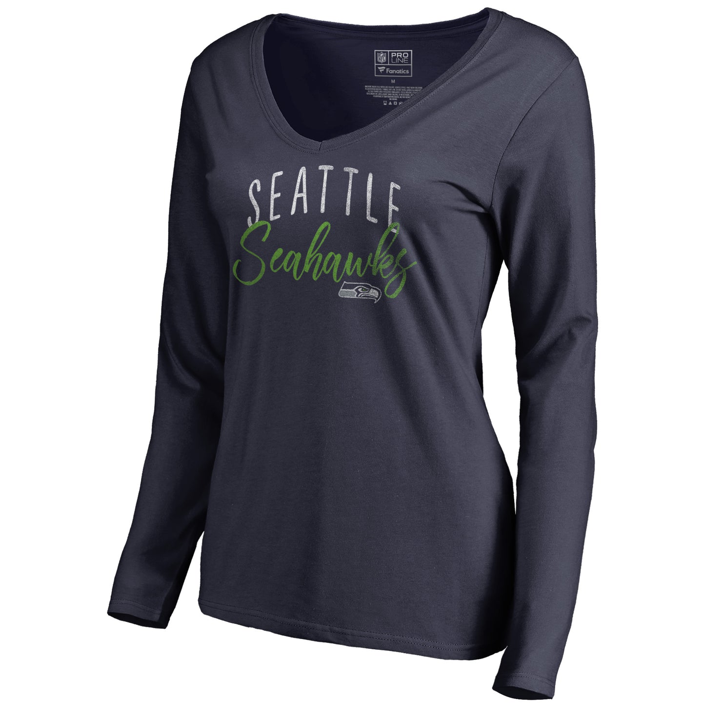 Women's NFL Pro Line College Navy Seattle Seahawks Graceful Long Sleeve V-Neck T-Shirt