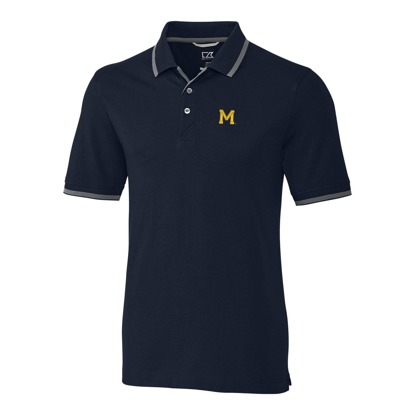 Men's Cutter & Buck Navy Michigan Wolverines Vault Advantage Tipped Logo Polo