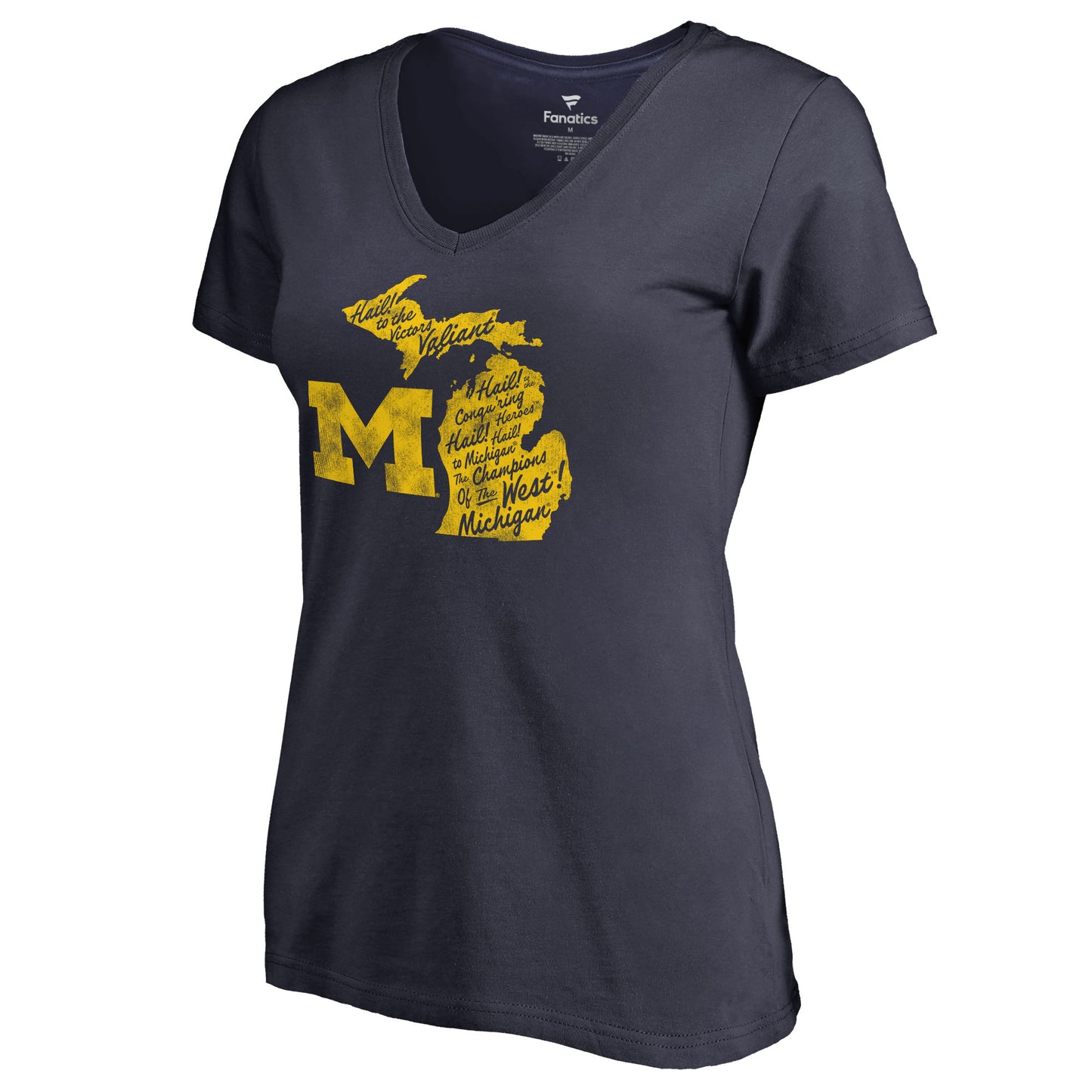 Women's Navy Michigan Wolverines Hometown Collection State V-Neck T-Shirt