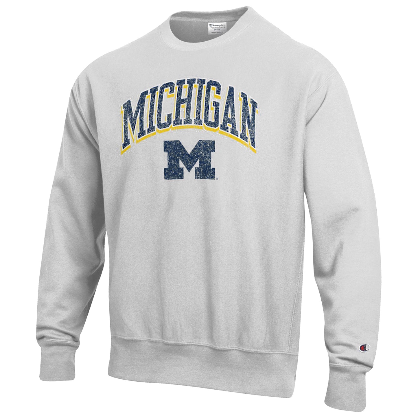 Men's Champion Gray Michigan Wolverines Arch Over Logo Reverse Weave Pullover Sweatshirt