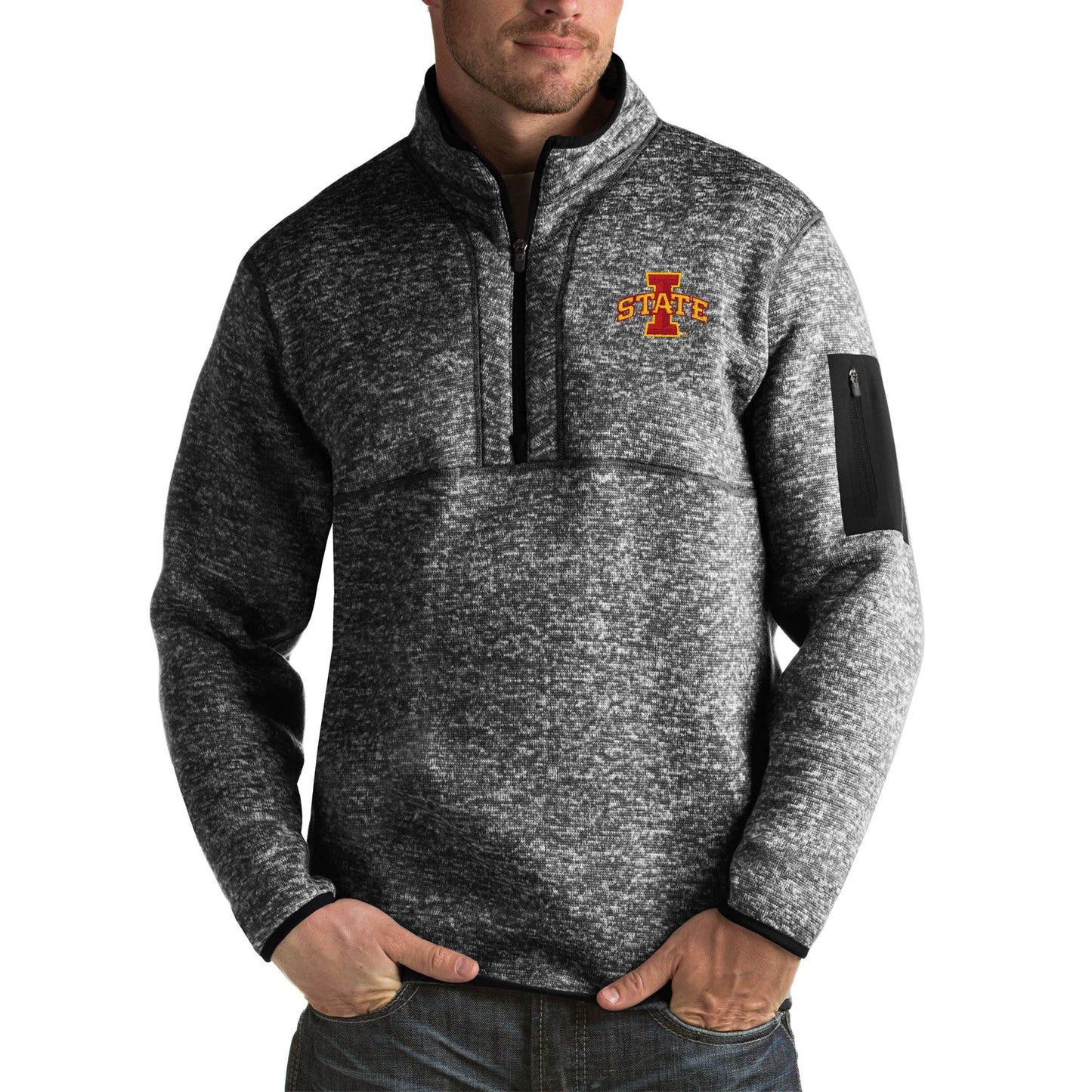 Men's Antigua Black Iowa State Cyclones Fortune Big & Tall Quarter-Zip Pullover Jacket