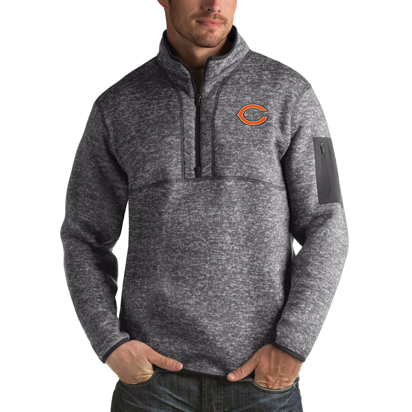 Men's Antigua Charcoal Chicago Bears Fortune Big & Tall Quarter-Zip Pullover Jacket