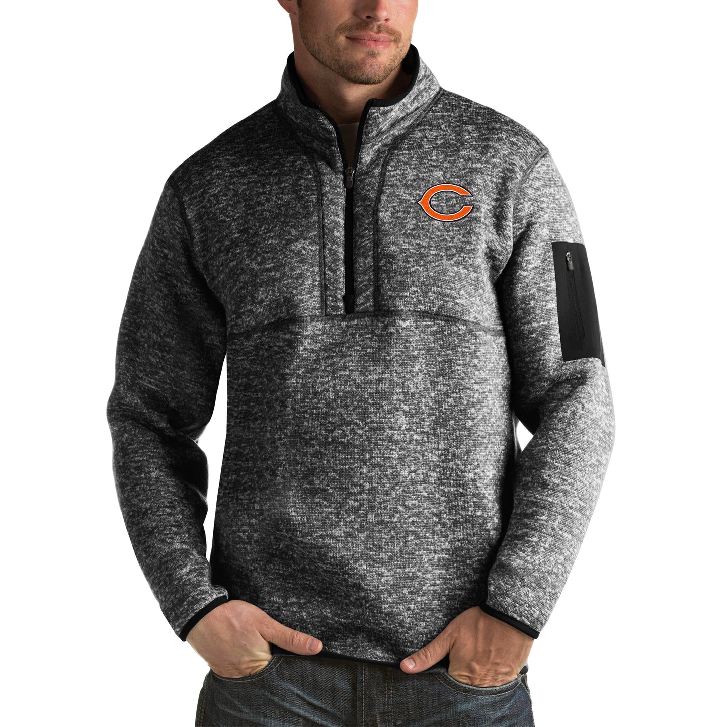 Men's Antigua Heather Black Chicago Bears Fortune Big & Tall Quarter-Zip Pullover Jacket