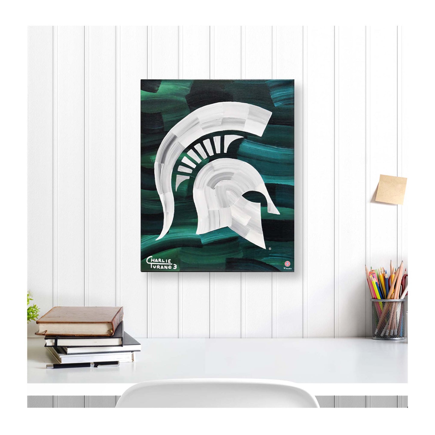 Michigan State Spartans Stretched 16" x 20" Embellished Canvas Giclee Print - Art by Charlie Turano III