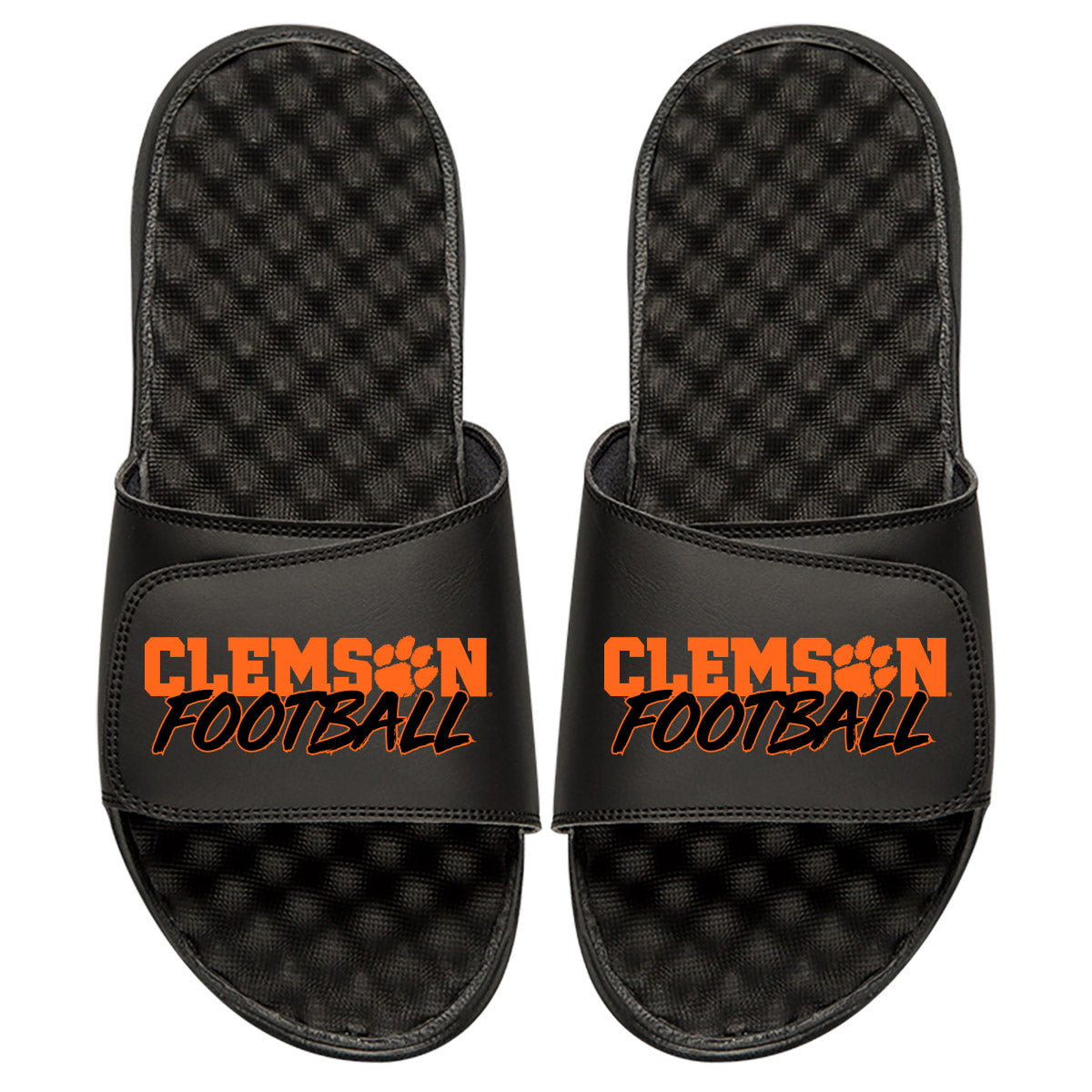 Men's ISlide Black Clemson Tigers Football Stacked Slide Sandals