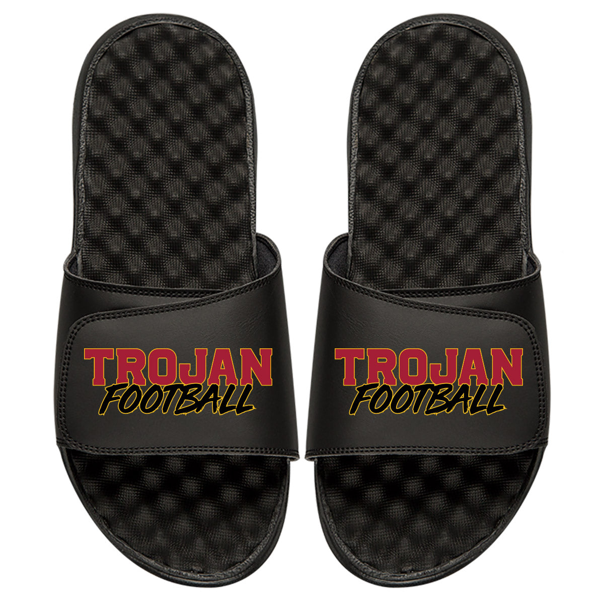 Men's ISlide Black USC Trojans Football Stacked Slide Sandals