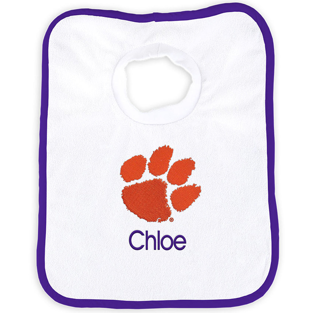 White Chad & Jake Clemson Tigers Personalized Bib