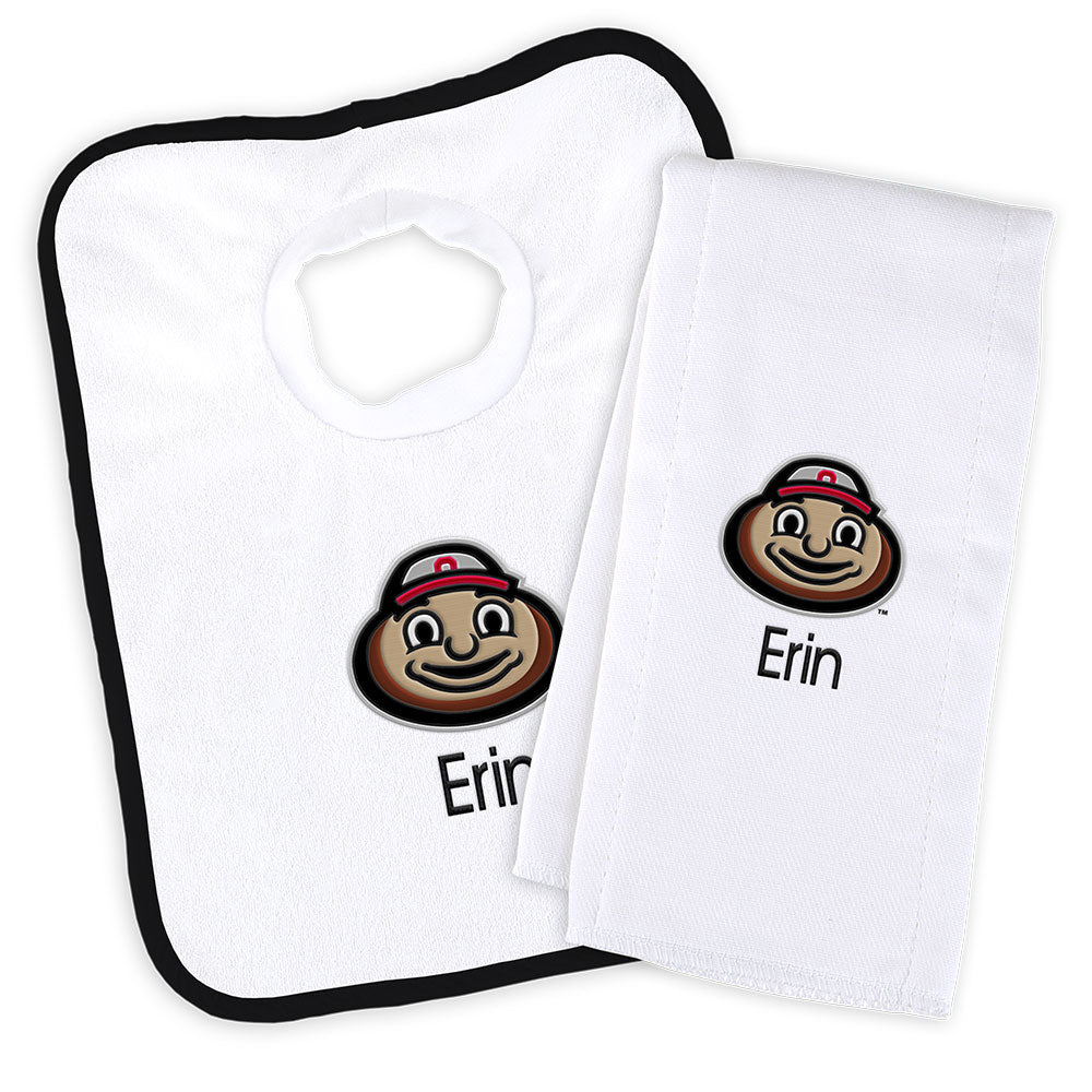 White Chad & Jake Ohio State Buckeyes NCAA Personalized Bib and Burp Cloth Set
