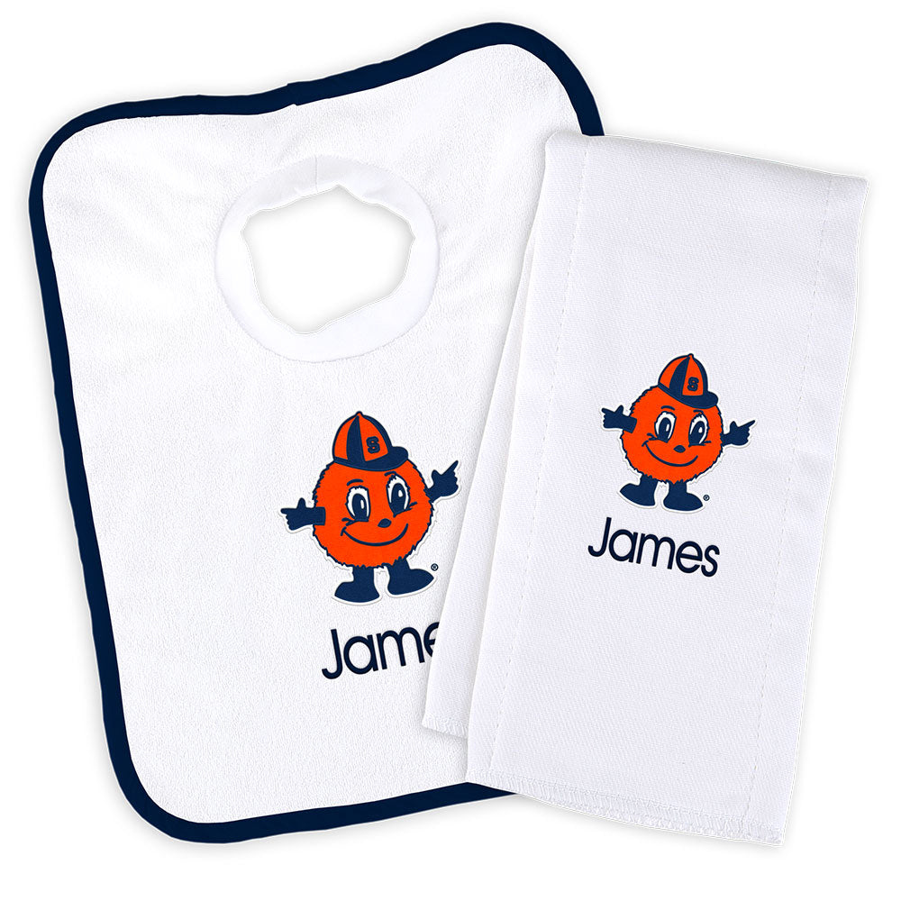 White Chad & Jake Syracuse Orange NCAA Personalized Bib and Burp Cloth Set