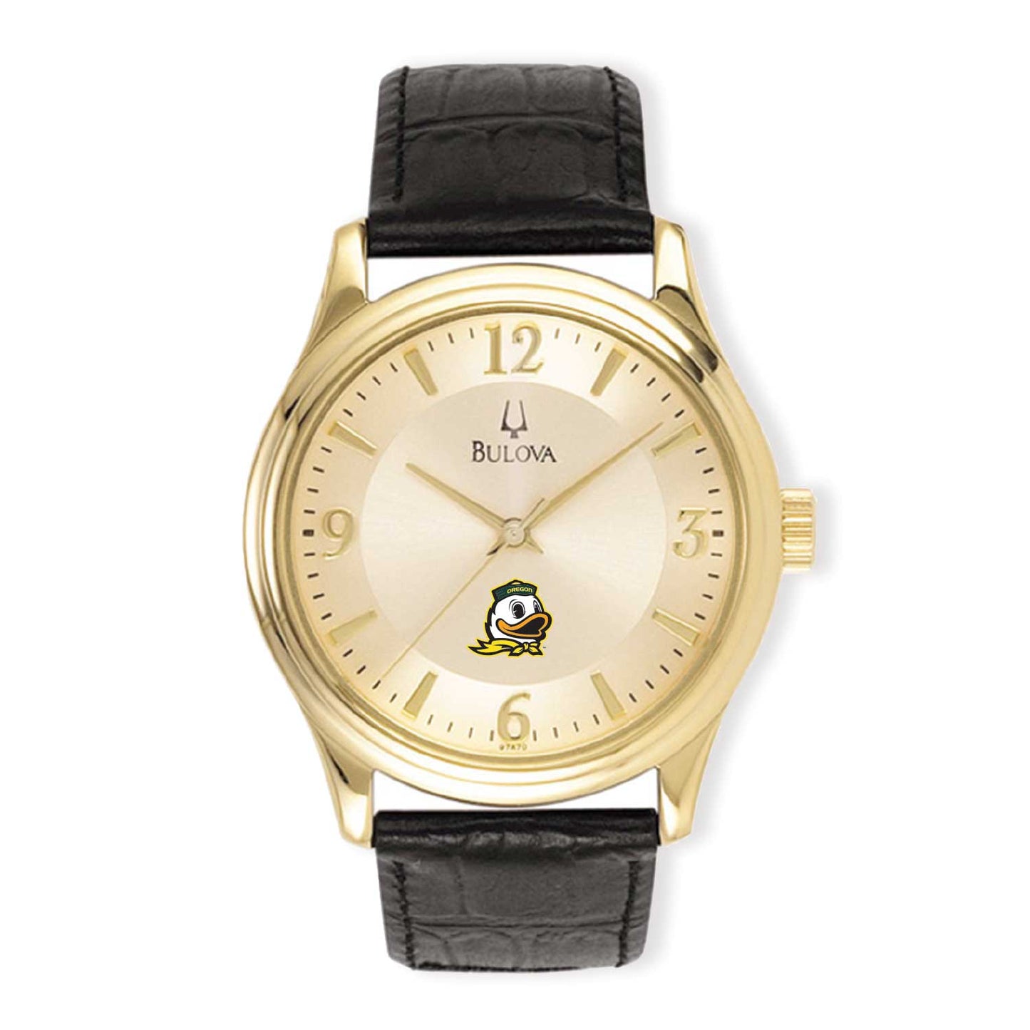 Men's Gold/Black Oregon Ducks Stainless Steel Leather Band Watch