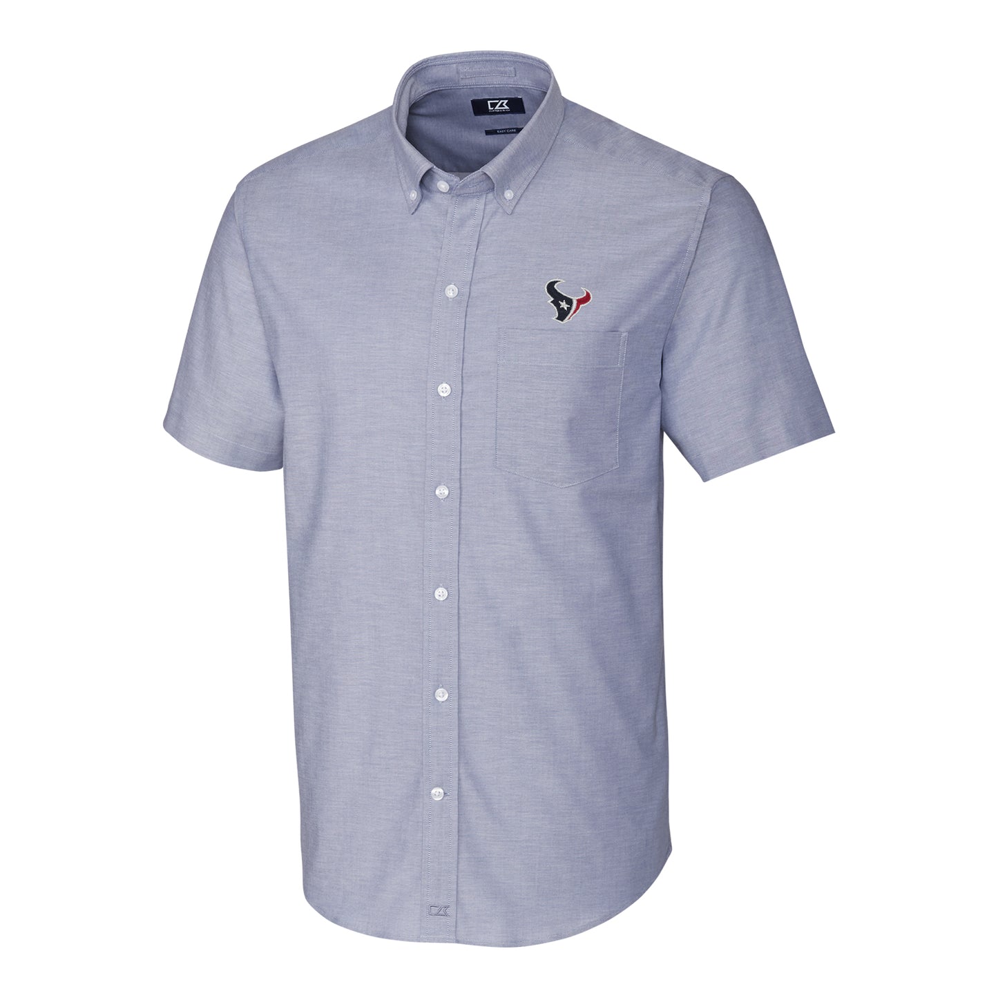 Men's Cutter & Buck Light Blue Houston Texans Stretch Oxford Short Sleeve Woven Button Down Shirt