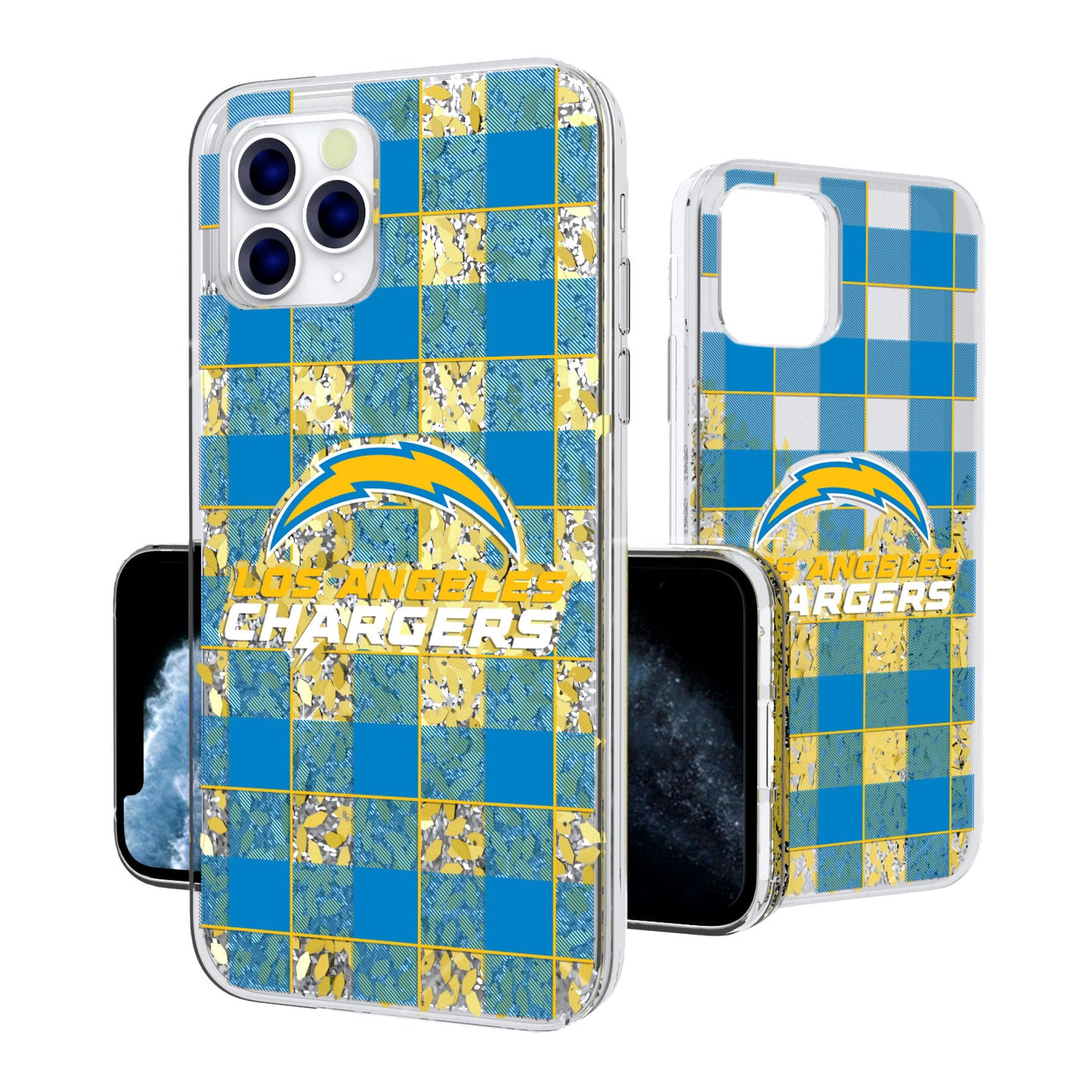 Los Angeles Chargers iPhone Plaid Design Glitter Case