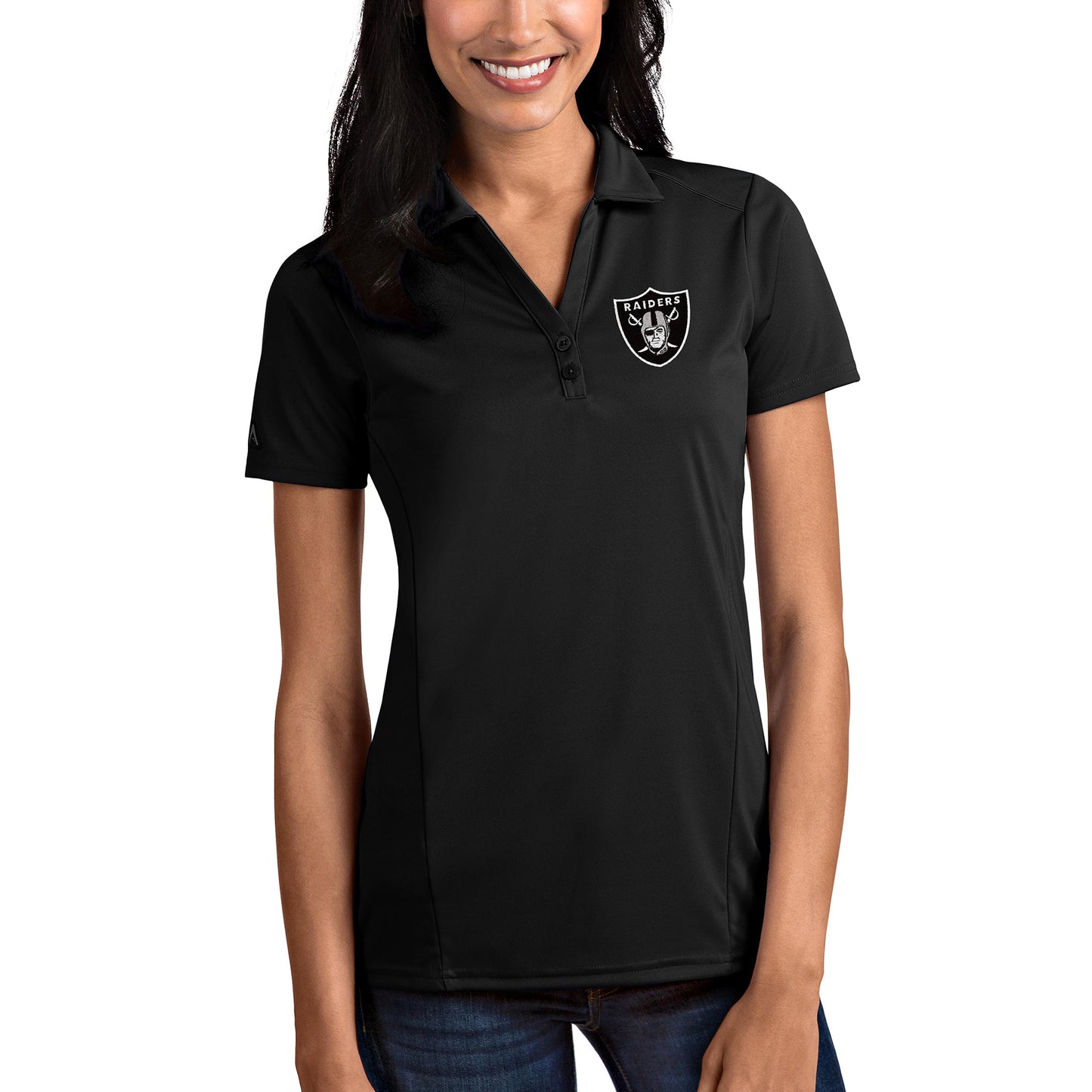 Women's Antigua Black Las Vegas Raiders Tribute Polo