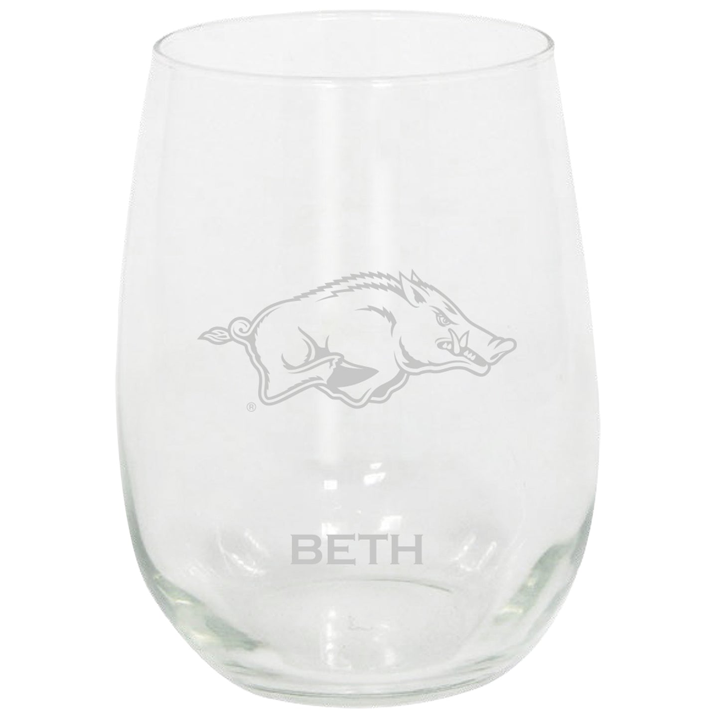 Arkansas Razorbacks 15oz. Personalized Stemless Etched Glass Tumbler