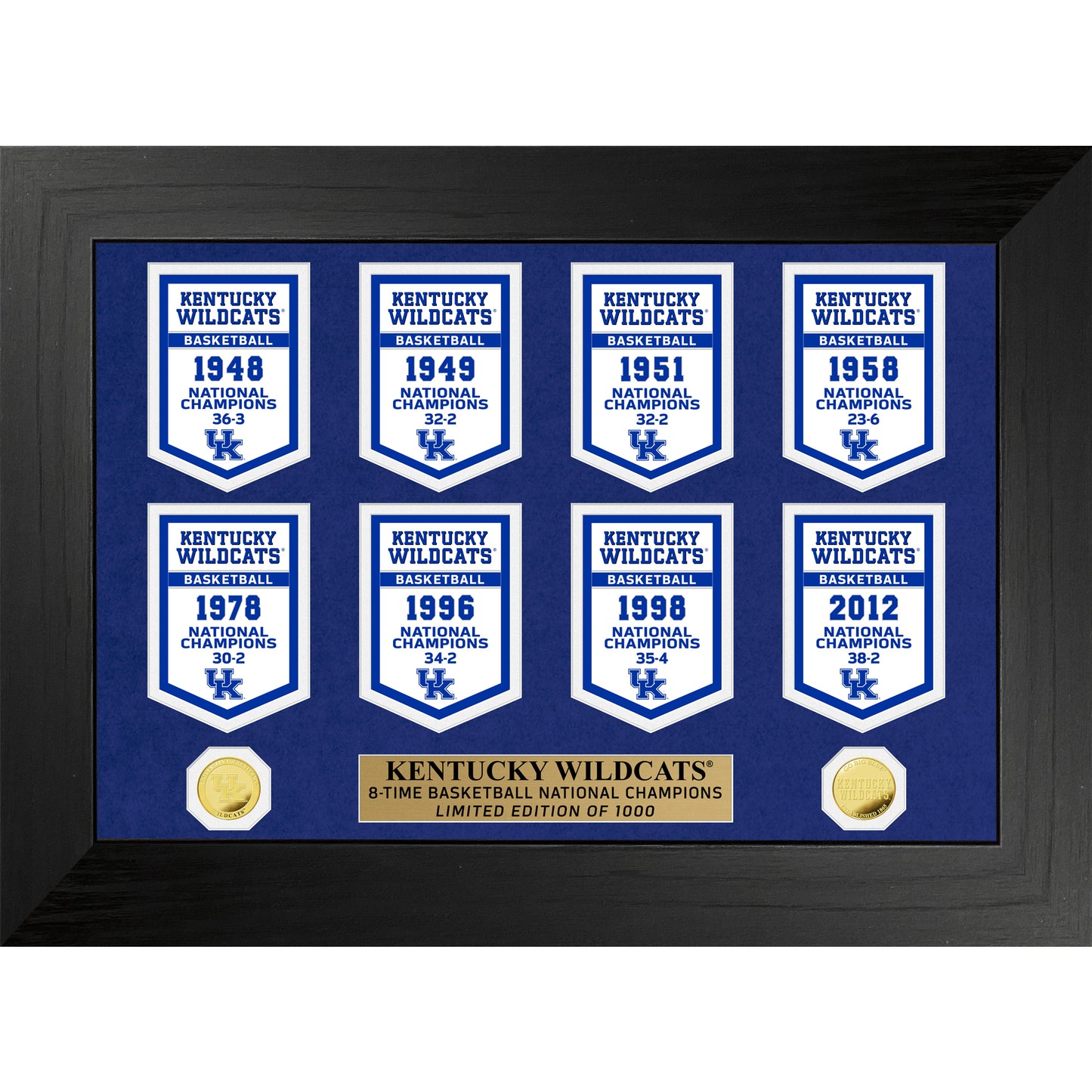 Highland Mint Kentucky Wildcats 8-Time Basketball National Champions 18'' x 22'' Gold Deluxe Banner Frame