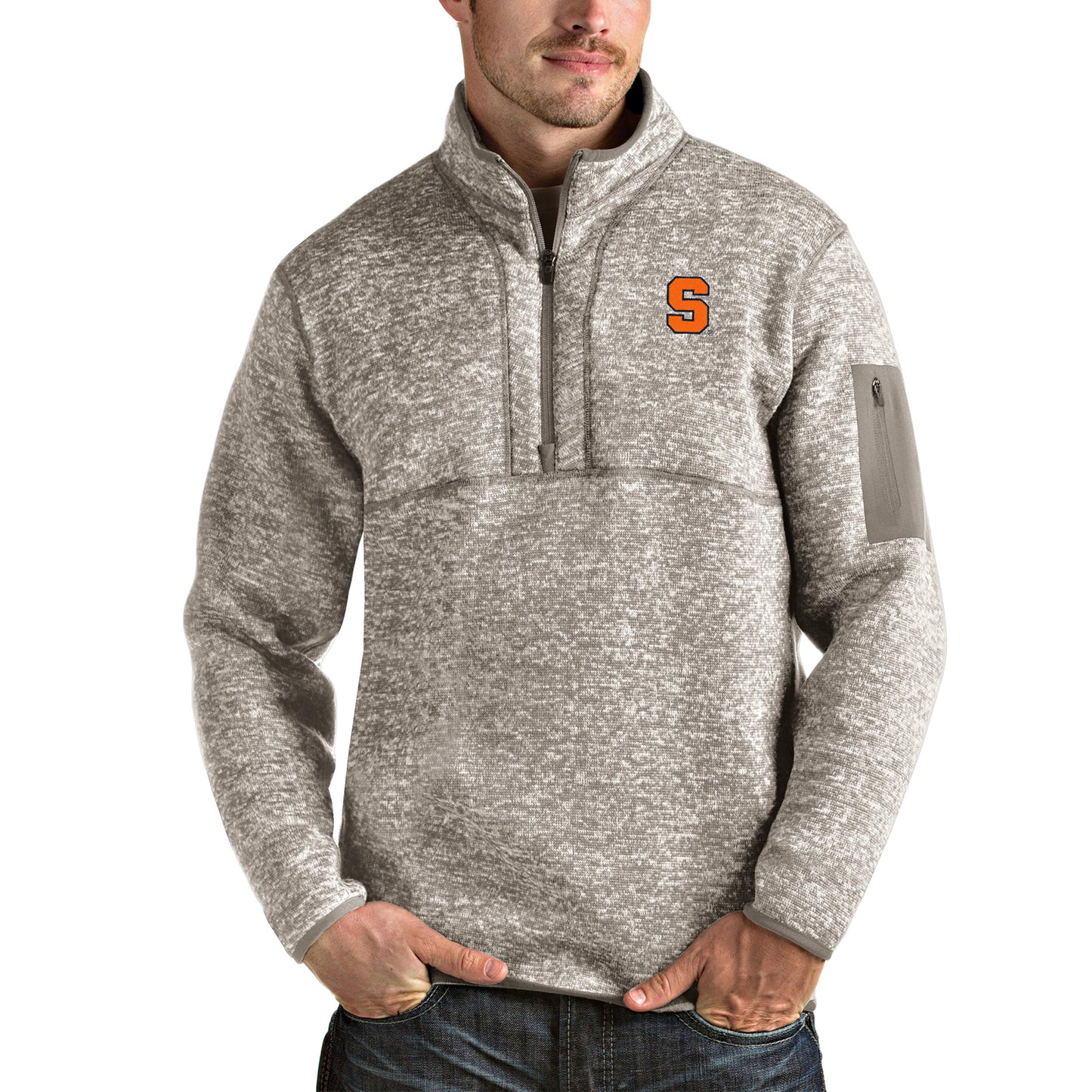 Men's Antigua Oatmeal Syracuse Orange Fortune Half-Zip Pullover Jacket