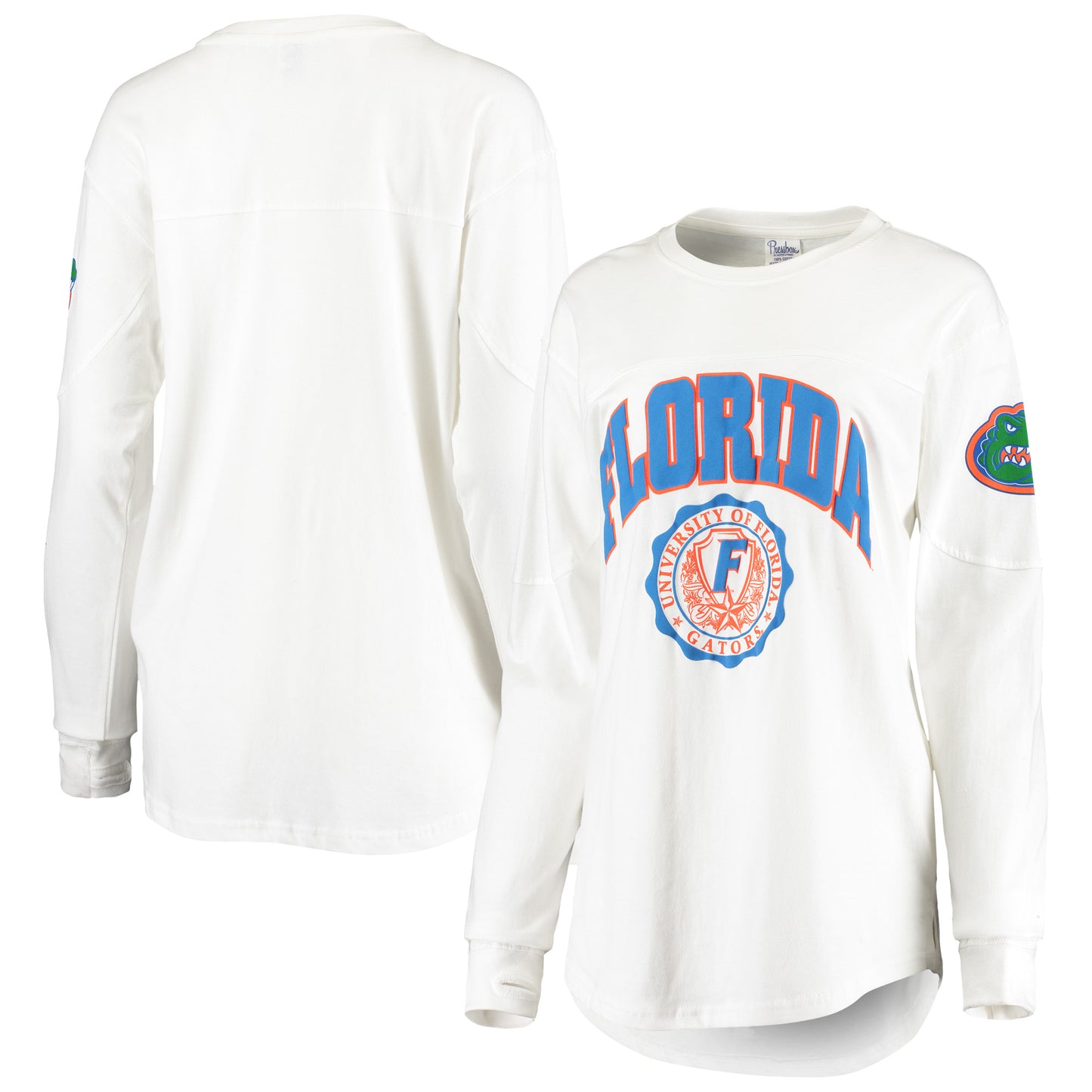 Women's Pressbox White Florida Gators Gator Head Edith Long Sleeve T-Shirt