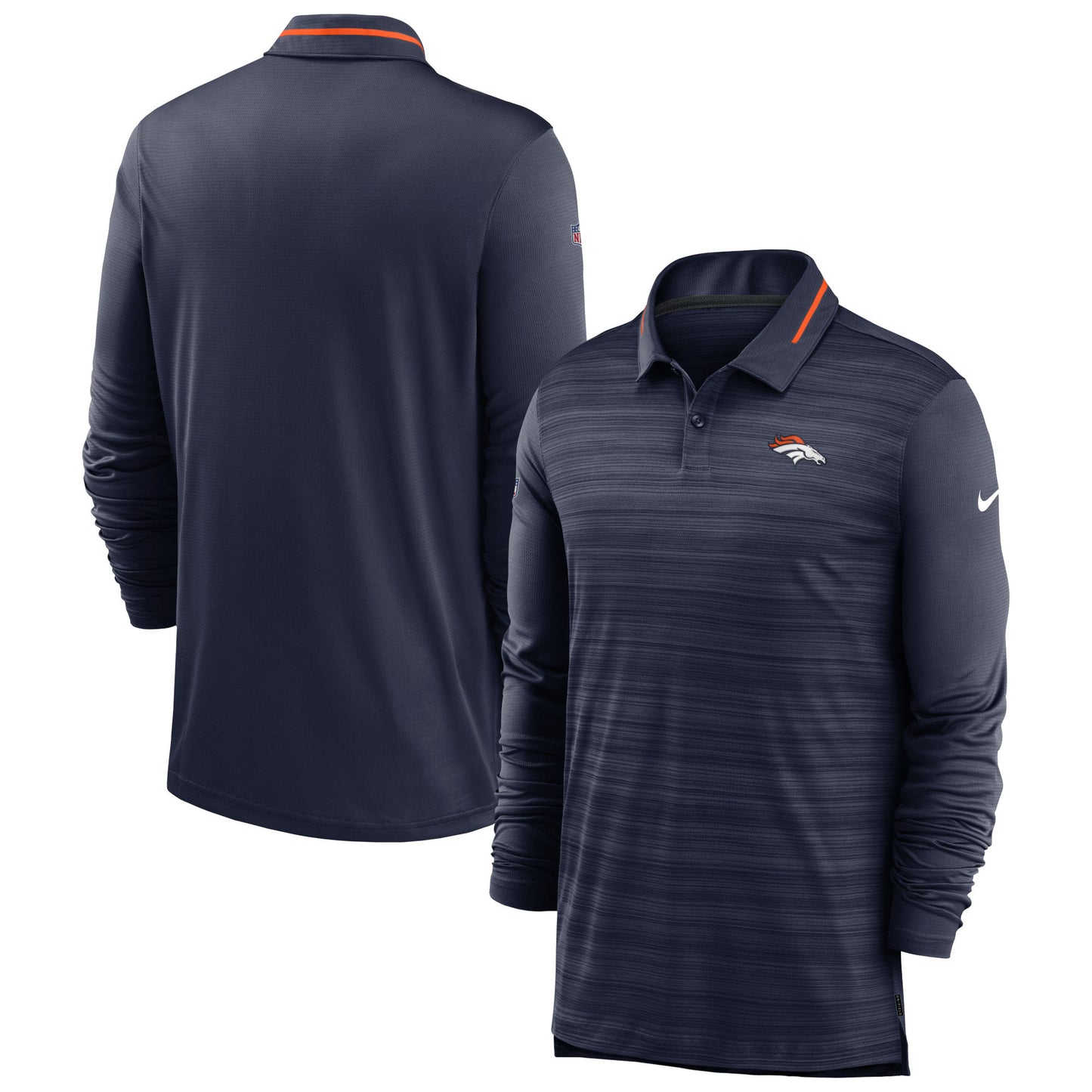 Men's Nike Heathered Navy Denver Broncos Sideline Performance Long Sleeve Polo