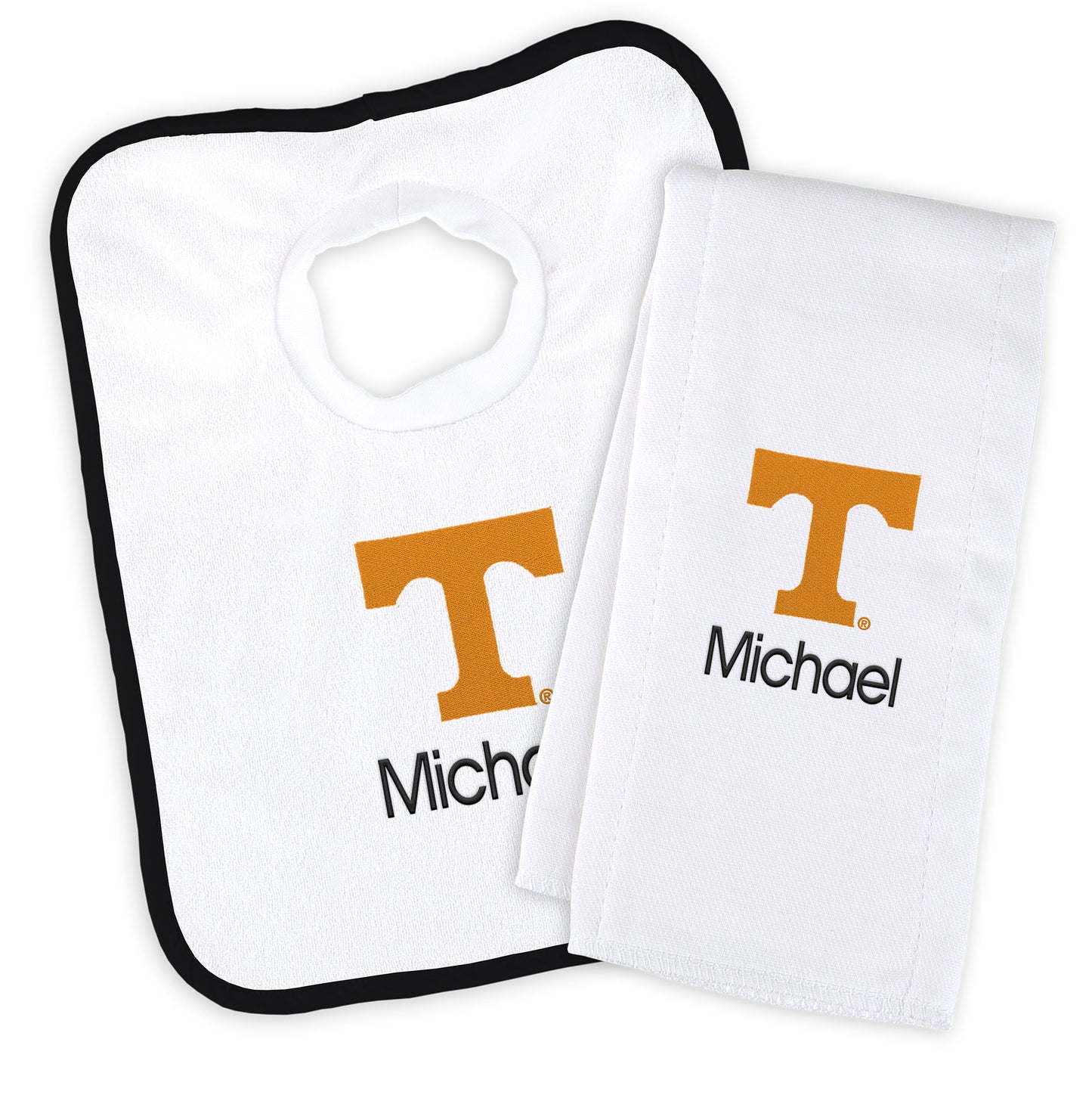 Newborn & Infant Tennessee Volunteers Personalized Bib & Burp Cloth Set
