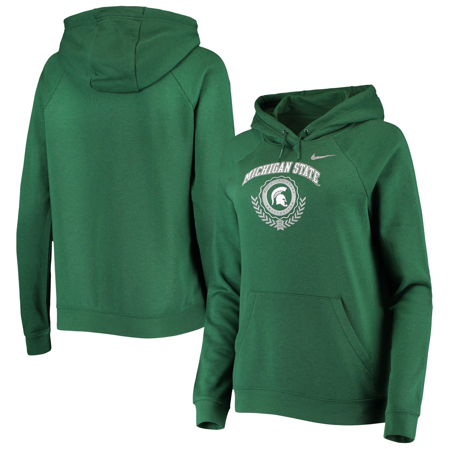 Women's Nike Green Michigan State Spartans Varsity Fleece Tri-Blend Raglan Pullover Hoodie